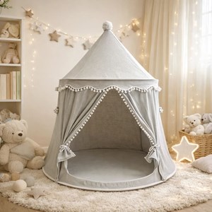 Tente enfant château de fée avec tapis - gris