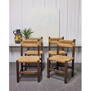 Lot de 4 chaises en bois et paille n°909