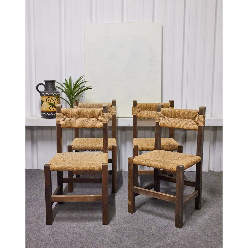 Lot de 4 chaises en bois et paille n°909