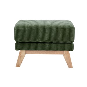 Pouf repose-pieds en tissu velours côtelé vert kaki et bois clair oslo