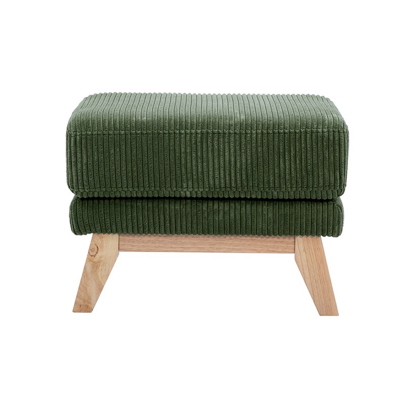 Pouf repose-pieds en tissu velours côtelé vert kaki et bois clair oslo