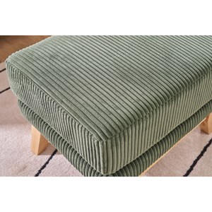 Pouf repose-pieds en tissu velours côtelé vert kaki et bois clair oslo