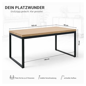 Table 160x90 cm chene - noir