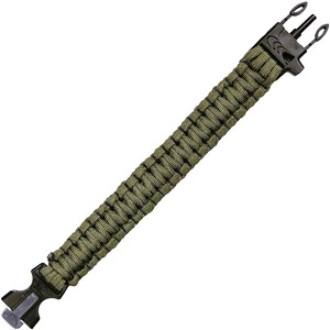 Bracelet paracorde pierre à feu et sifflet 101 inc vert armée