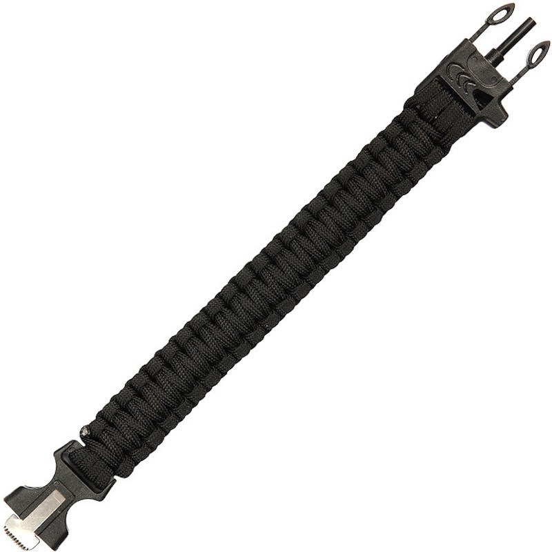 Bracelet paracorde pierre à feu et sifflet 101 inc noir