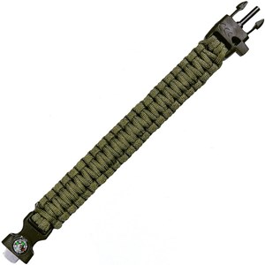 Bracelet paracorde boussole pierre à feu et sifflet 101 inc vert armée