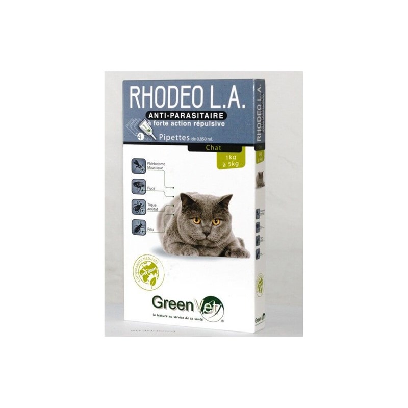 Greenvet - Rhodeo l.a. Pipette antiparasitaire chat 1 à 5 kg - greenvet
