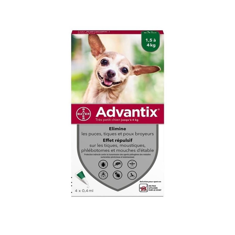 Pipettes antiparasitaire chien advantix 0,4 ml (1,5-4 kg) - bayer