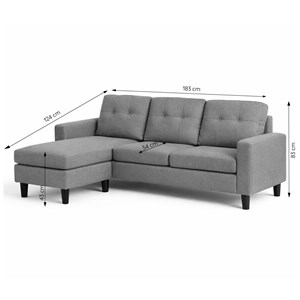 Belfast canapé d'angle 3 places en tissu gris foncé