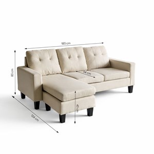 Belfast canapé d'angle 3 places en tissu beige