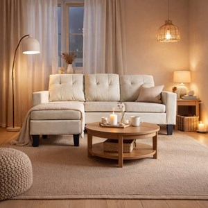 Belfast canapé d'angle 3 places en tissu beige