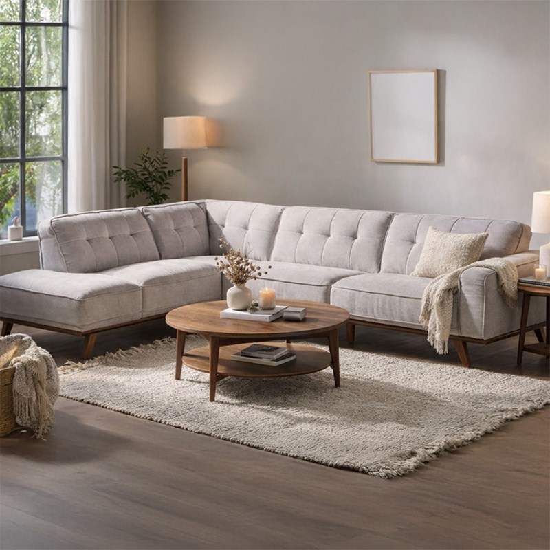 Concept Usine - York canapé d'angle design en tissu gris 5-6 places