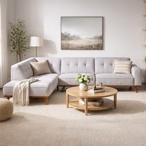 York canapé d'angle design en tissu gris 5-6 places