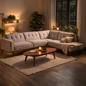 York canapé angle design en tissu gris 5-6 places