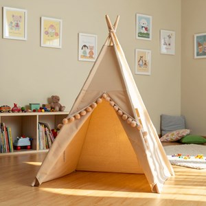 Tipi enfant gros pompons avec tapis de sol