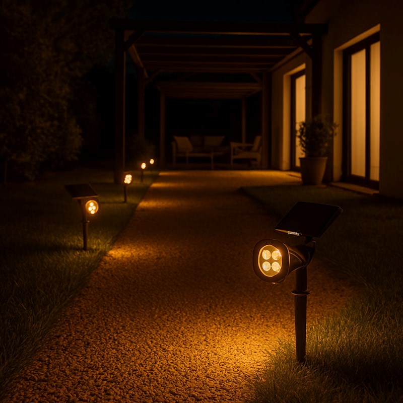 Lot de 4 spots solaires projecteurs noir spiky