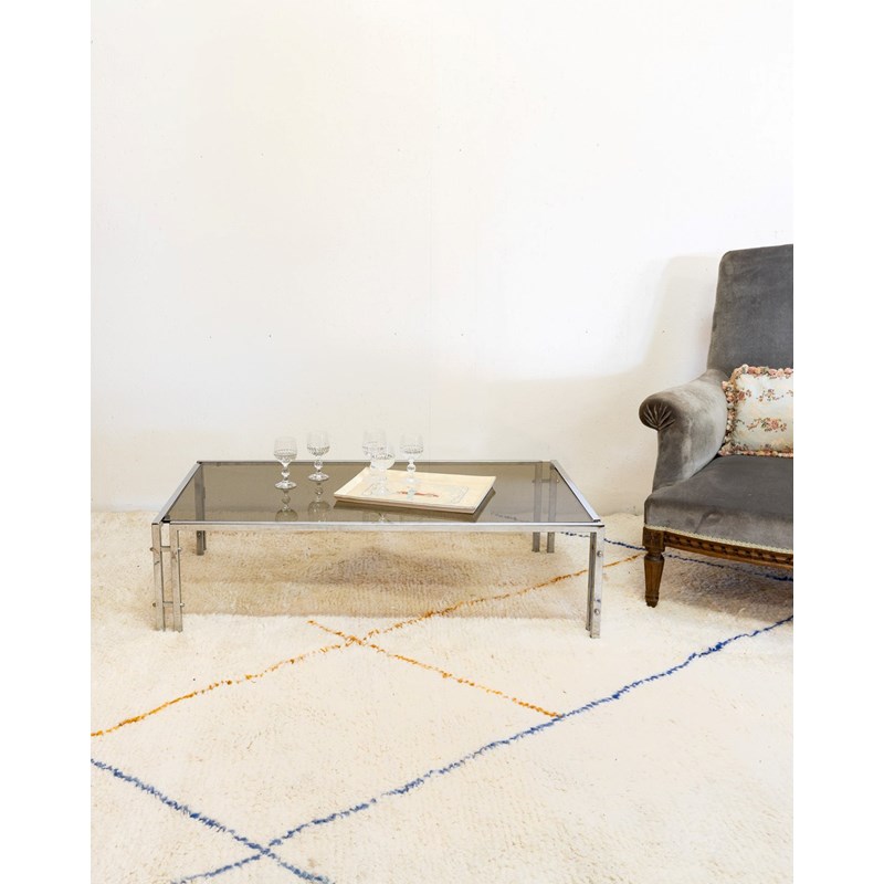 Table basse chromée en verre fumé n°666