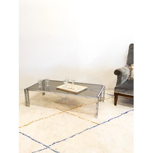 Table basse chromée en verre fumé n°666