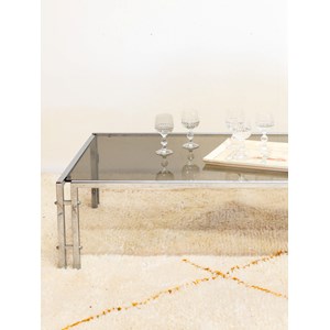 Table basse chromée en verre fumé n°666