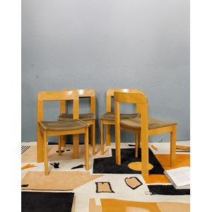 Lot de 4 chaises en orme et velours n°1159