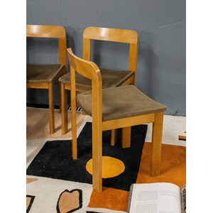 Lot de 4 chaises en orme et velours n°1159