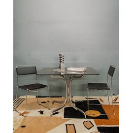 Table à manger en chrome et verre fumé n°1050