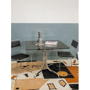 Table à manger en chrome et verre fumé n°1050