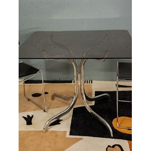 Table à manger en chrome et verre fumé n°1050
