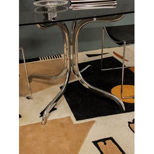 Table à manger en chrome et verre fumé n°1050