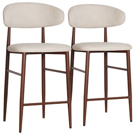 Lot de 2 tabourets de bar beige et métal effet bois foncé simon