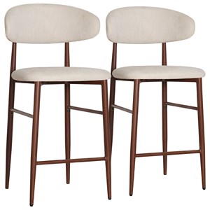 Lot de 2 tabourets de bar beige et métal effet bois foncé simon