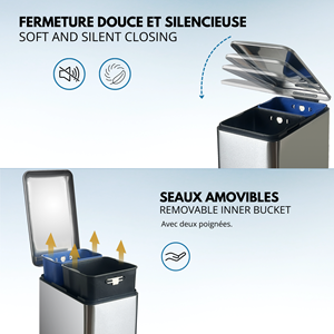 Poubelle de cuisine tri sélectif argent edge