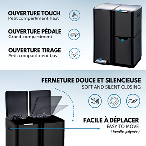 Poubelle de cuisine tri sélectif noir haja