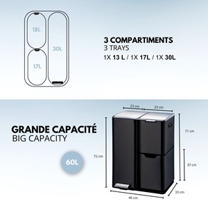 Poubelle de cuisine tri sélectif noir haja