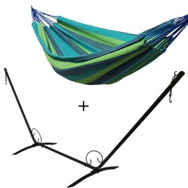 Set support en métal avec hamac double bleu et vert