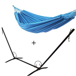 Set support en métal avec hamac double bleu ciel