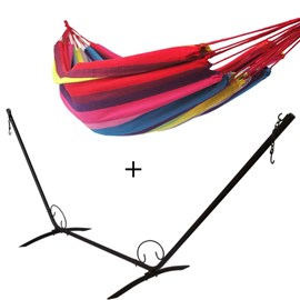 Set support en métal avec hamac double rouge