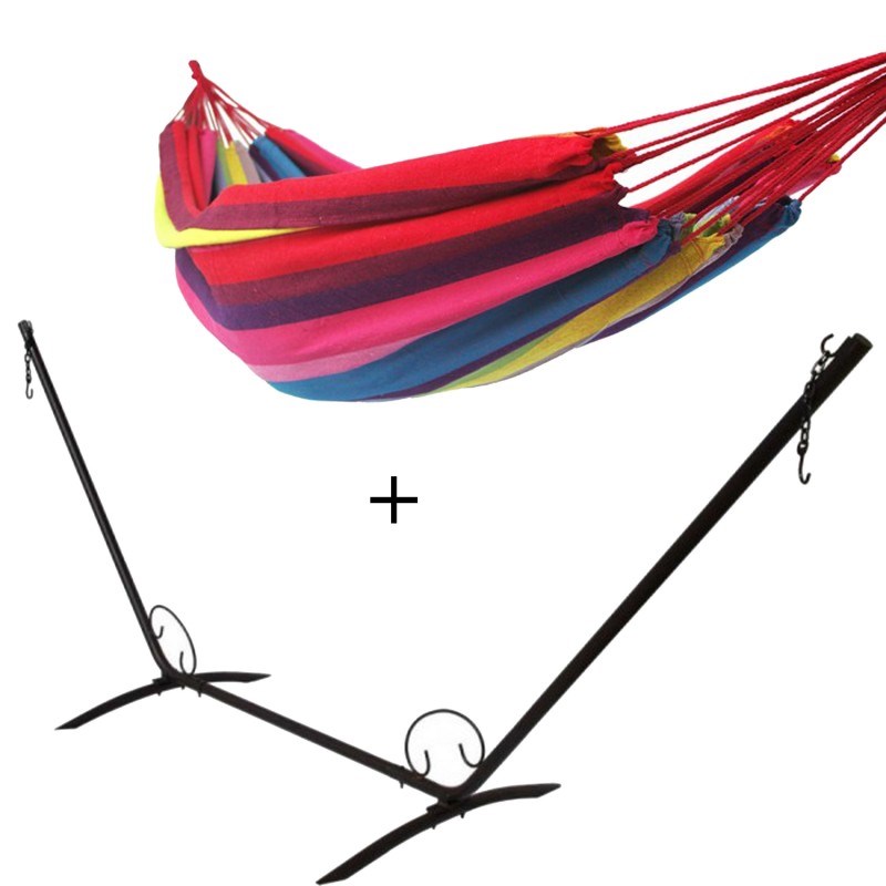 Set support en métal avec hamac double rouge