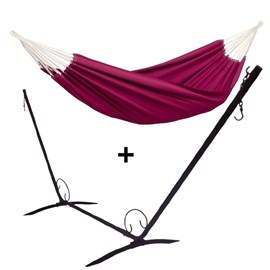Set support en métal avec hamac double brésilien bordeaux