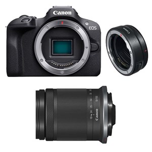 Canon eos r100 + rf-s 18-150mm f3.5-6.3 is stm + bague ef-eos r