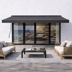 Adro store banne manuel 3,95 x 3 m en aluminium avec toile gris