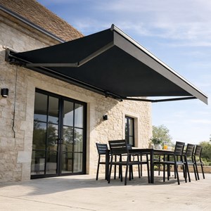 Lozio store banne motorisé 3,95 x 3 m en aluminium avec toile gris