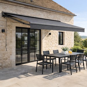 Lozio store banne motorisé 3,95 x 3 m en aluminium avec toile gris