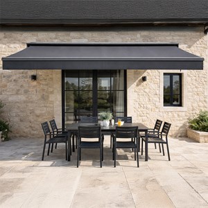 Lozio store banne motorisé 3,95 x 3 m en aluminium avec toile gris