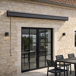 Lozio store banne motorisé 3,95 x 3 m en aluminium avec toile gris