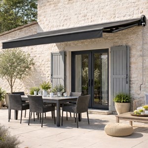 Lozio store banne motorisé 2,95 x 2,5 m en aluminium avec toile gris