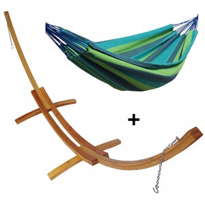 Set support bois avec hamac double bleu et vert