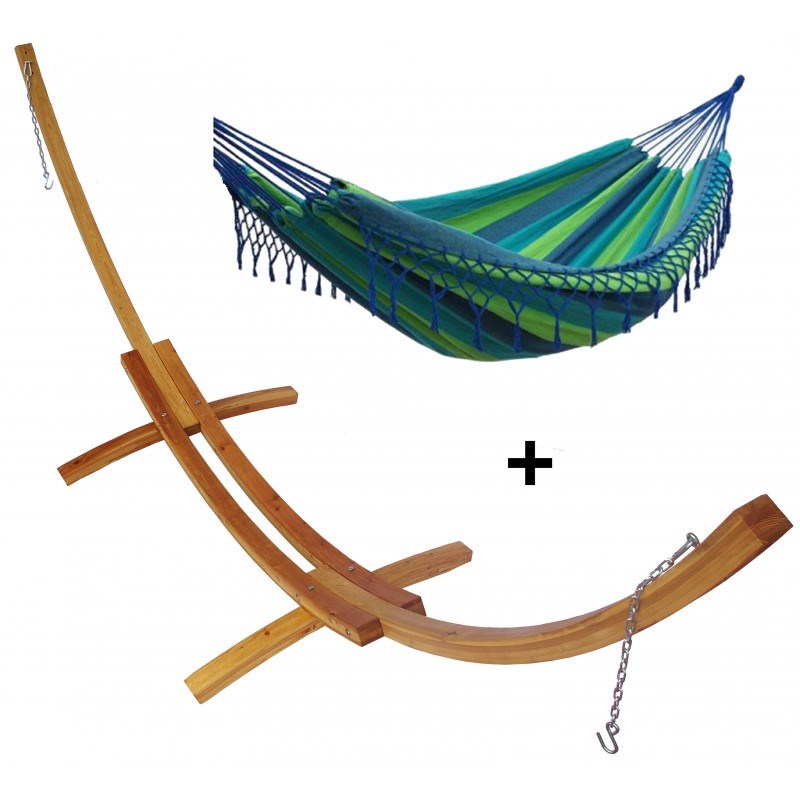 Set support bois avec hamac double franges confortable