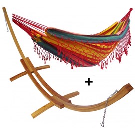 Set support bois avec hamac double franges relaxant