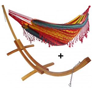 Set support bois avec hamac double franges relaxant